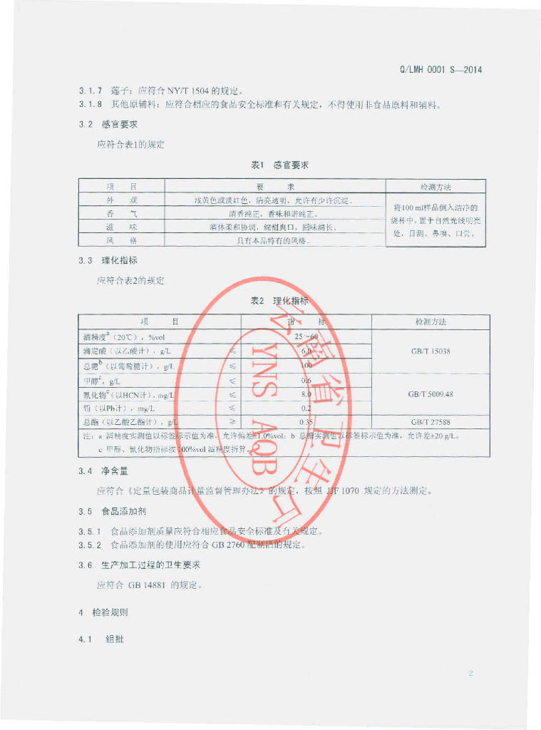 Q/LMH 0001S-2014 标准预览