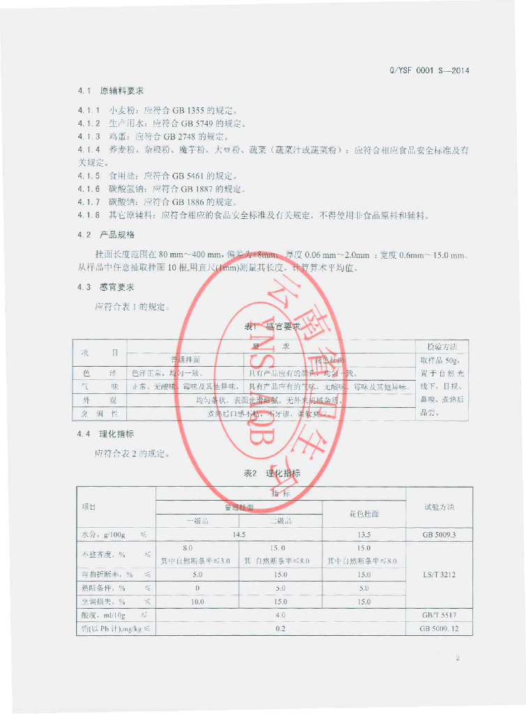 Q/YSF 0001S-2014 标准预览
