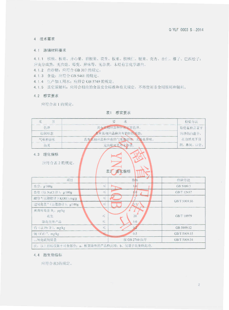 Q/YLF 0003S-2014 标准预览