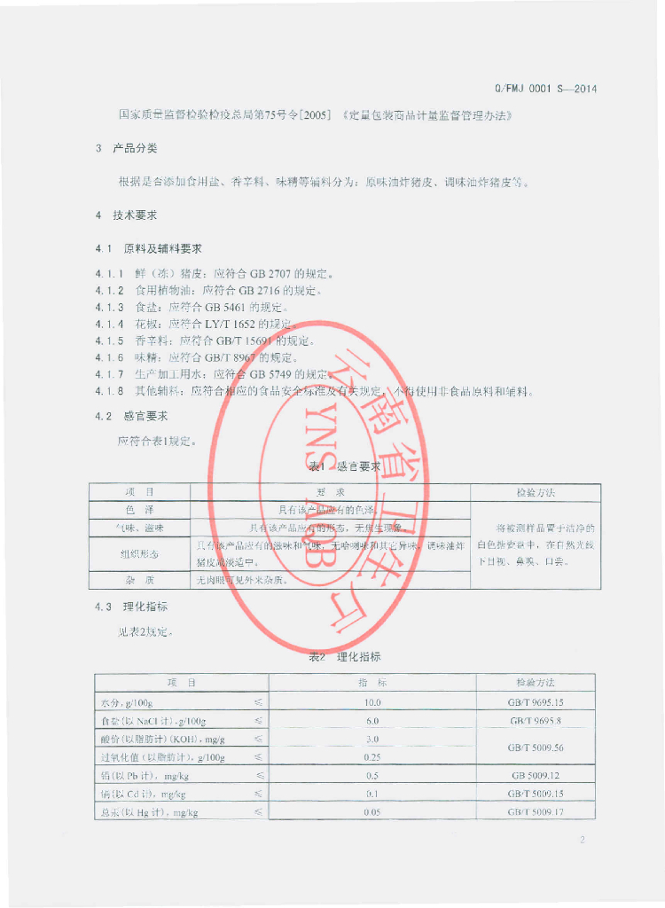 Q/FMJ 0001S-2014 标准预览