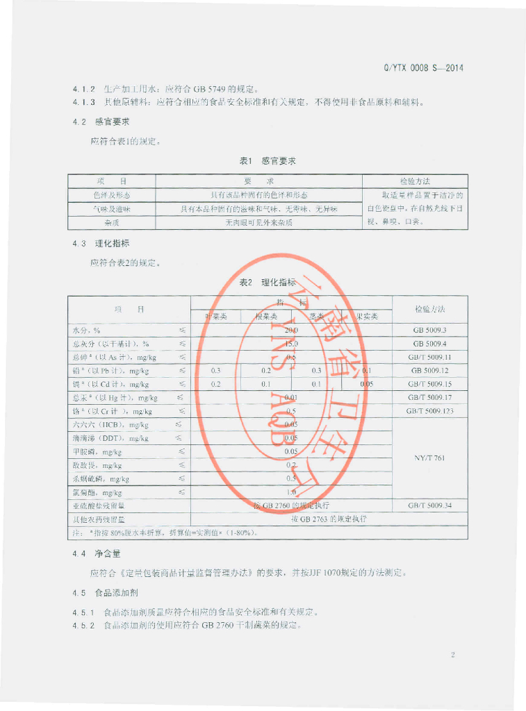 Q/YTX 0008S-2014 标准预览