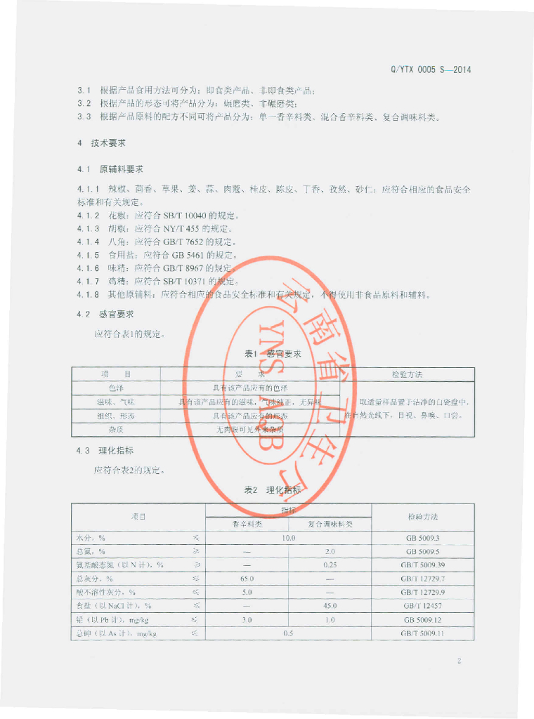 Q/YTX 0005S-2014 标准预览