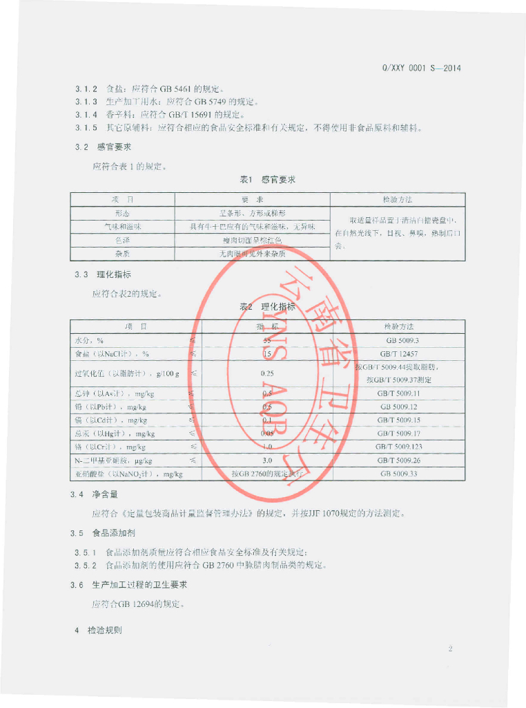 Q/XXY 0001S-2014 标准预览