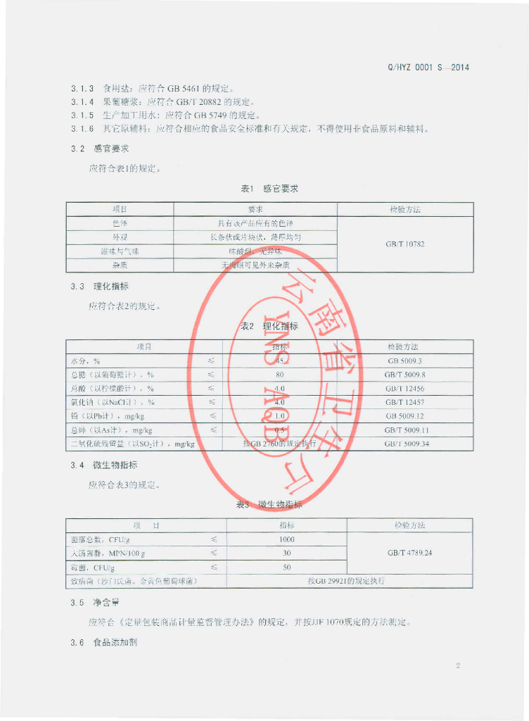 Q/HYZ 0001S-2014 标准预览