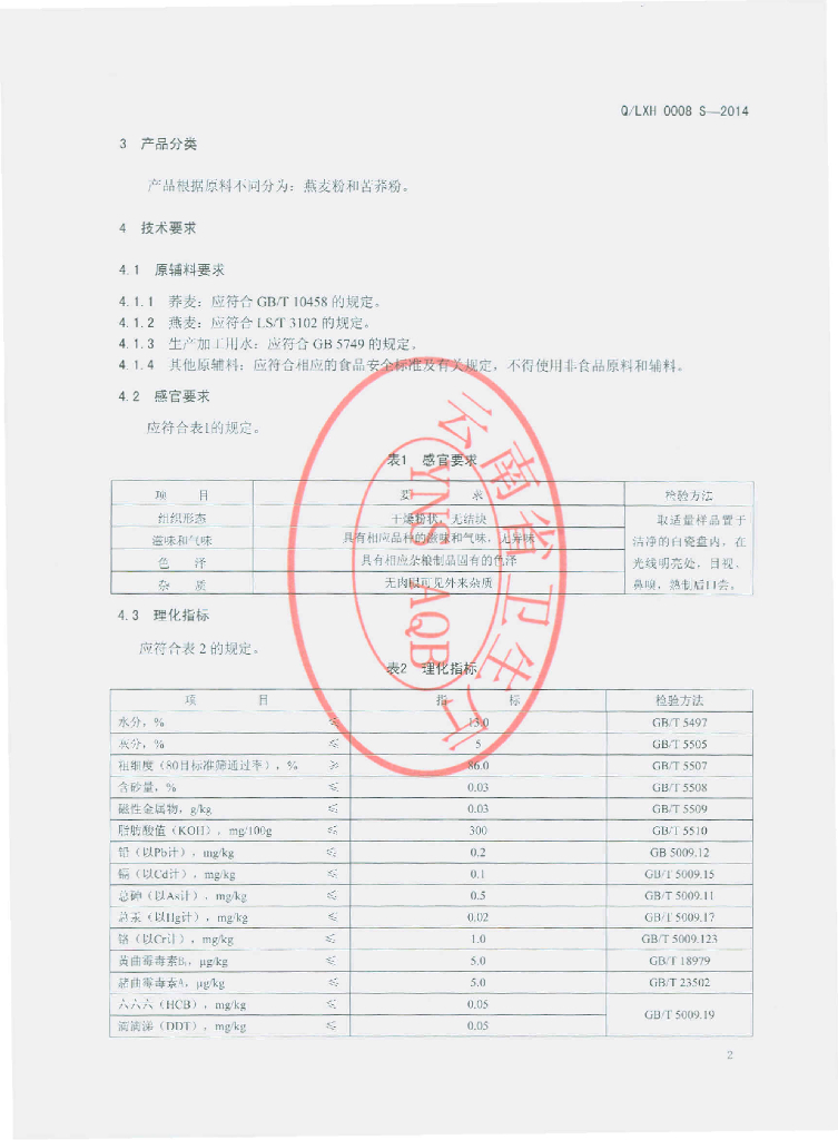 Q/LXH 0008S-2014 标准预览
