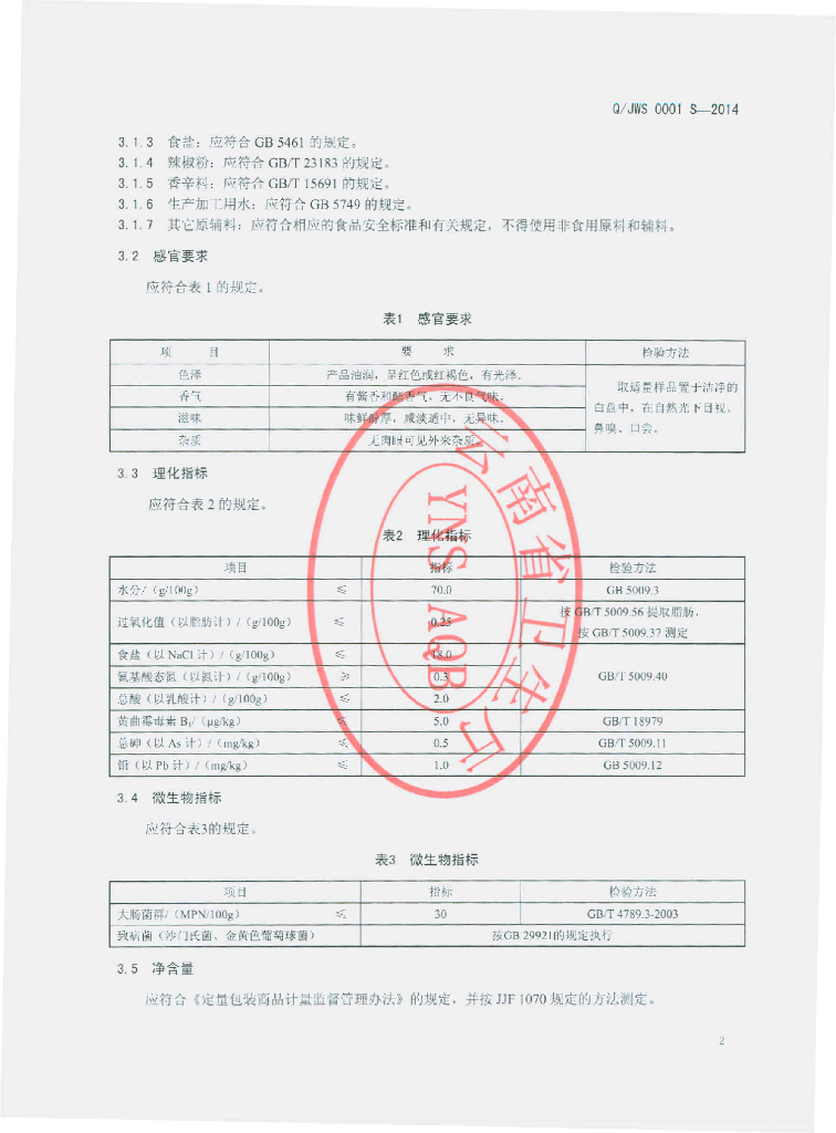 Q/JWS 0001S-2014 标准预览