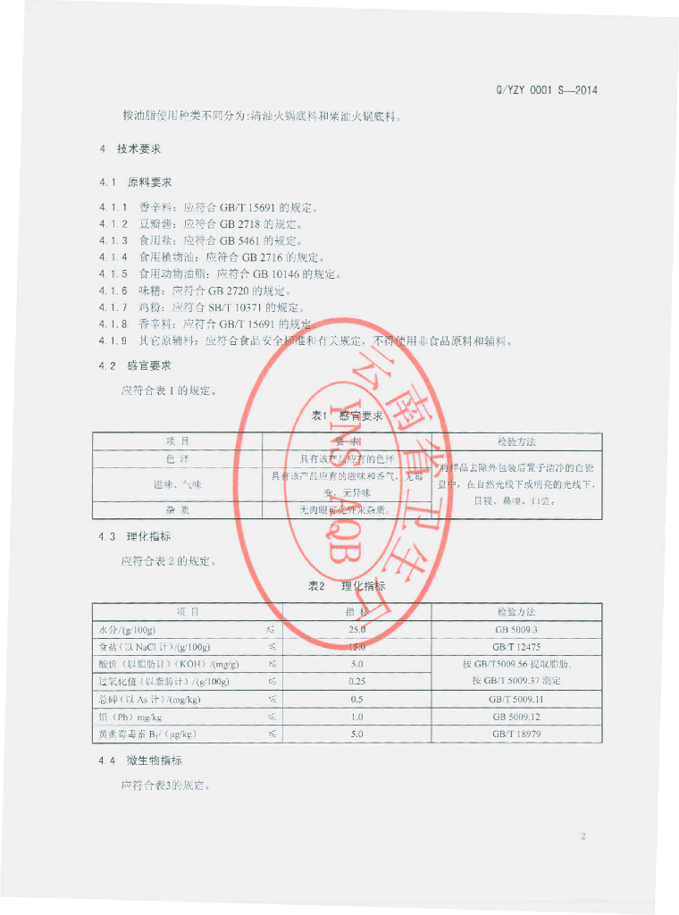 Q/YZY 0001S-2014 标准预览