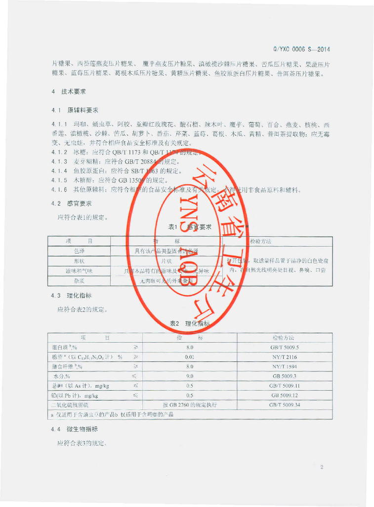 Q/YXC 0006S-2014 标准预览