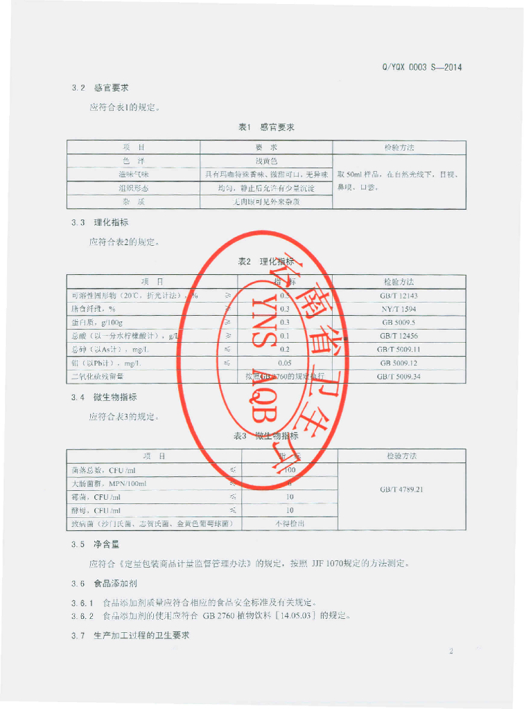 Q/YQX 0003S-2014 标准预览