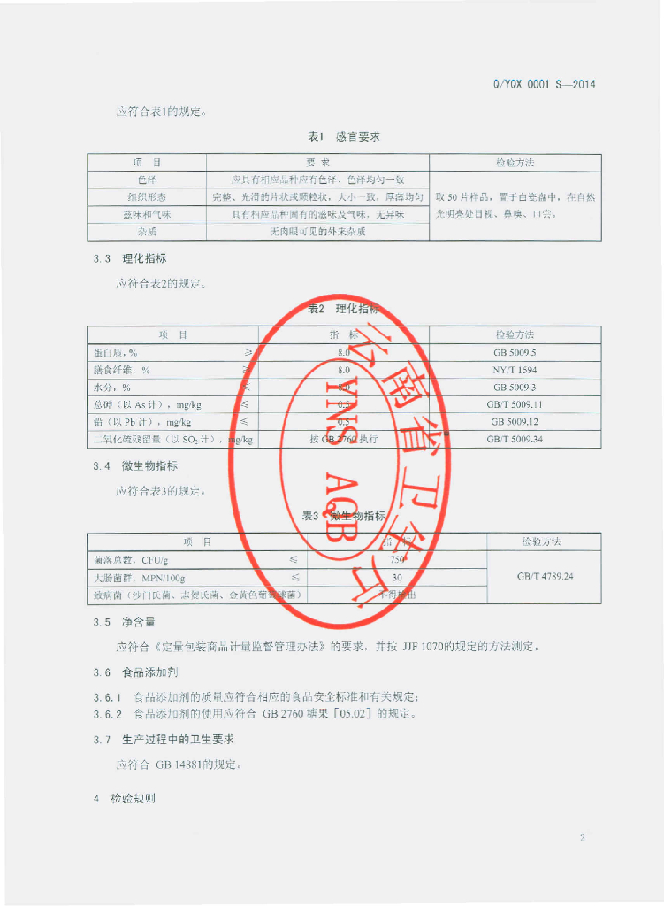 Q/YQX 0001S-2014 标准预览
