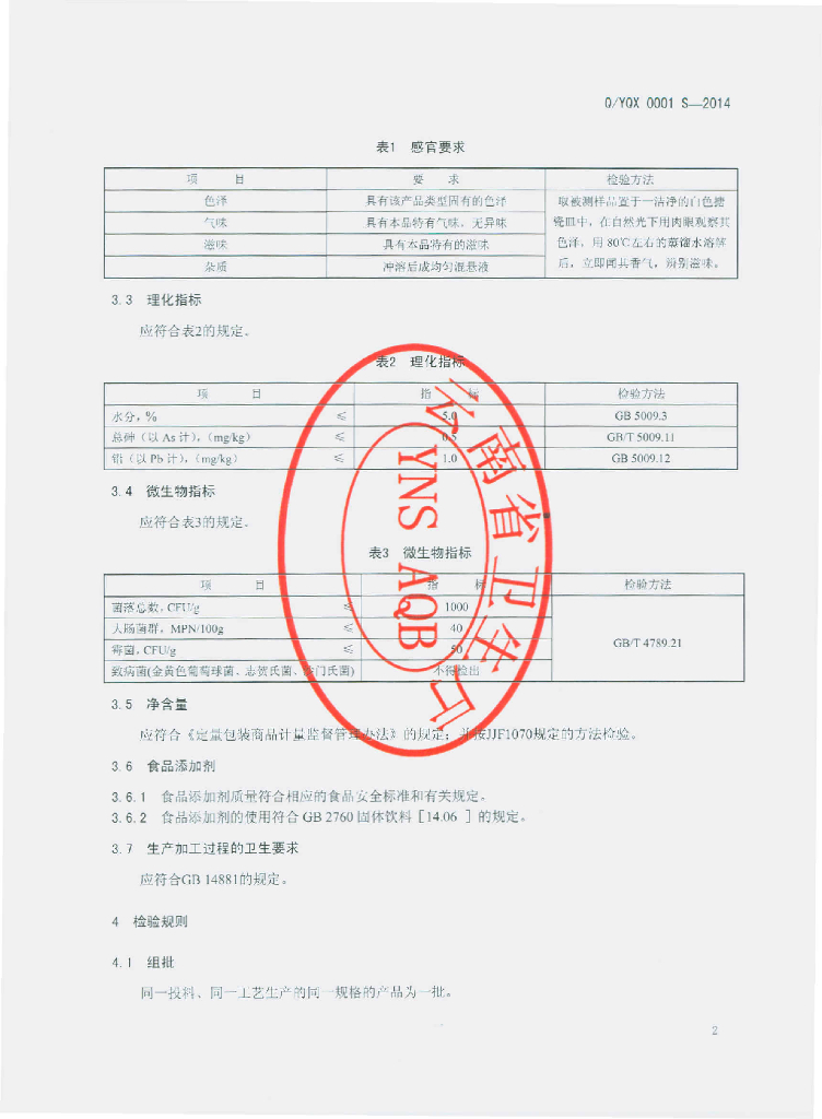 Q/YQX 0001S-2014 标准预览