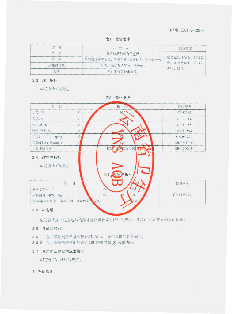 Q/YMZ 0001S-2014 标准预览