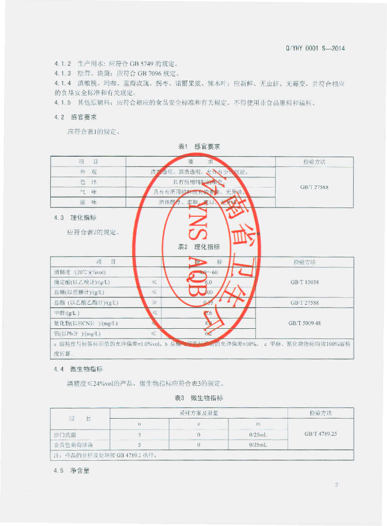 Q/YHY 0001S-2014 标准预览