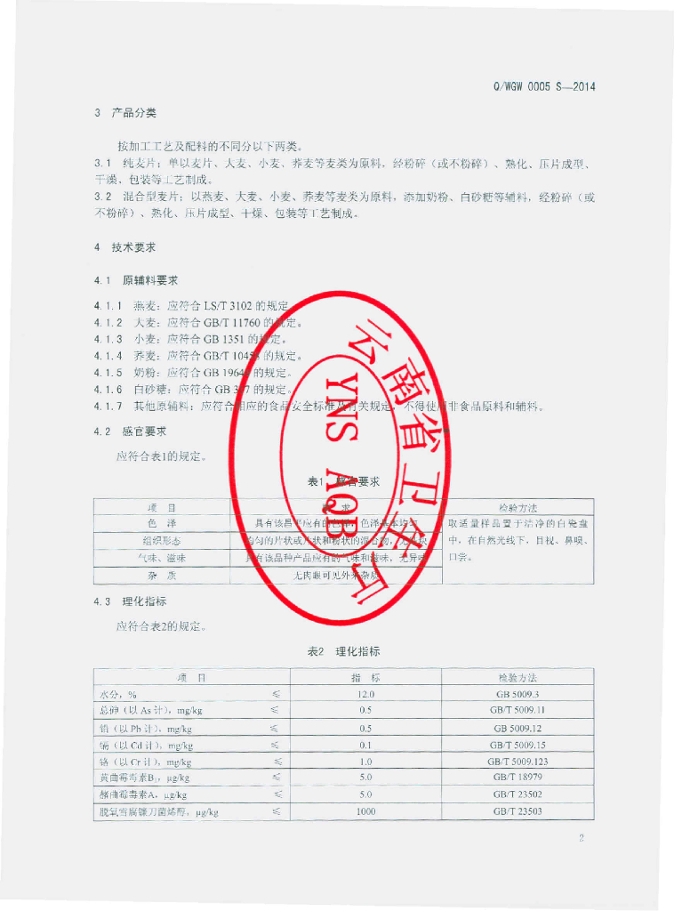 Q/WGW 0005S-2014 标准预览