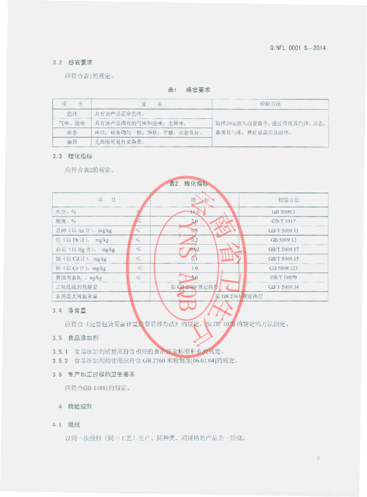 Q/NFL 0001S-2014 标准预览