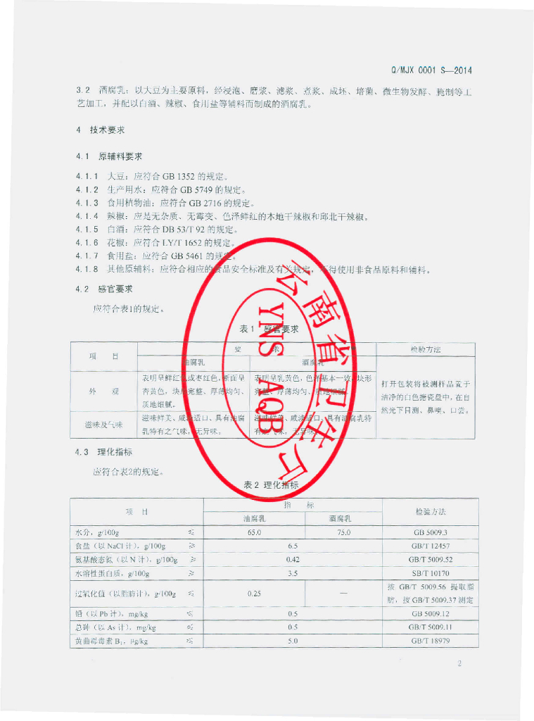 Q/MJX 0001S-2014 标准预览