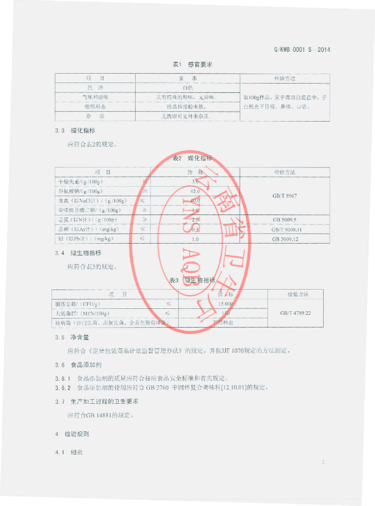 Q/KWB 0001S-2014 标准预览