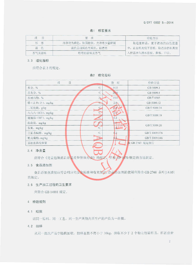 Q/DYT 0002S-2014 标准预览