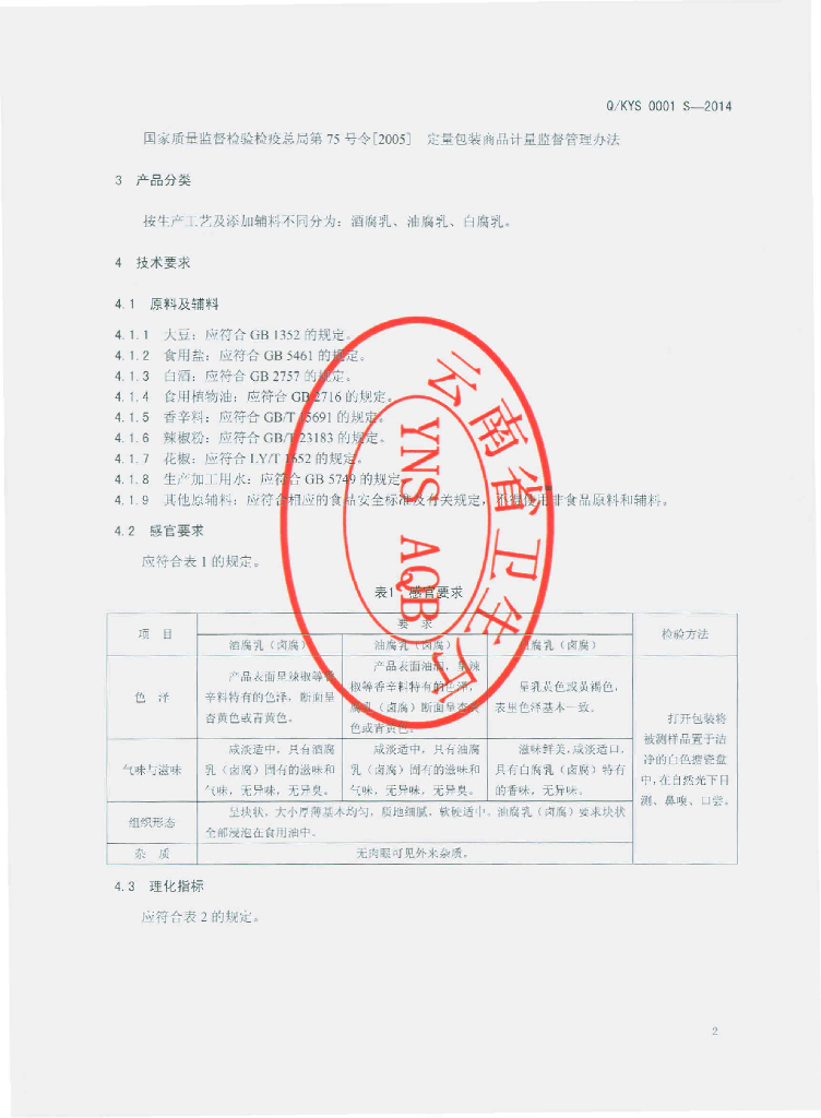 Q/KYS 0001S-2014 标准预览
