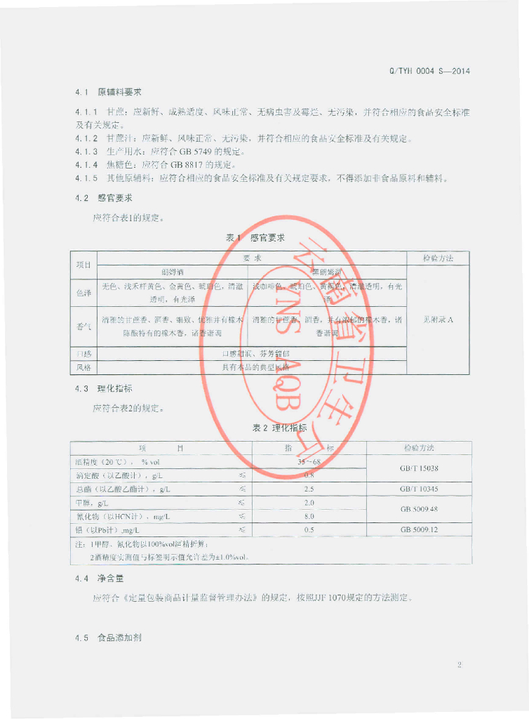Q/TYH 0004S-2014 标准预览