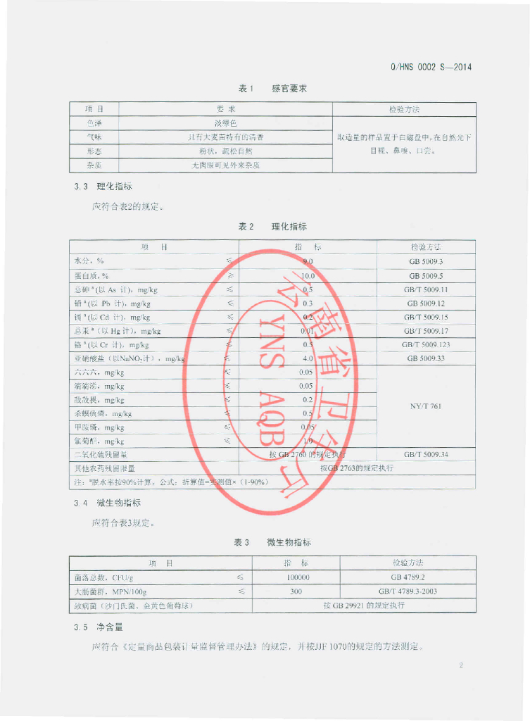 Q/HNS 0002S-2014 标准预览