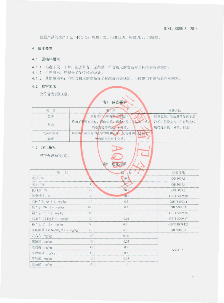 Q/KTL 0006S-2014 标准预览