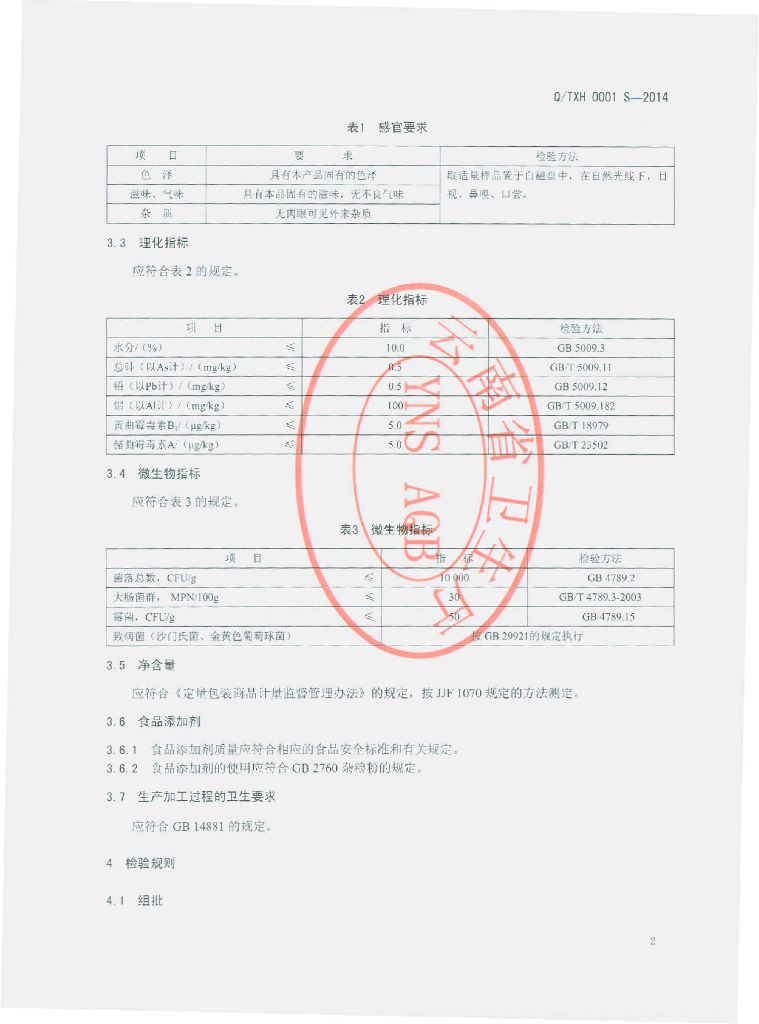 Q/TXH 0001S-2014 标准预览
