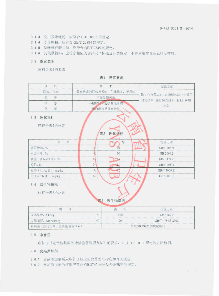 Q/KYX 0001S-2014 标准预览