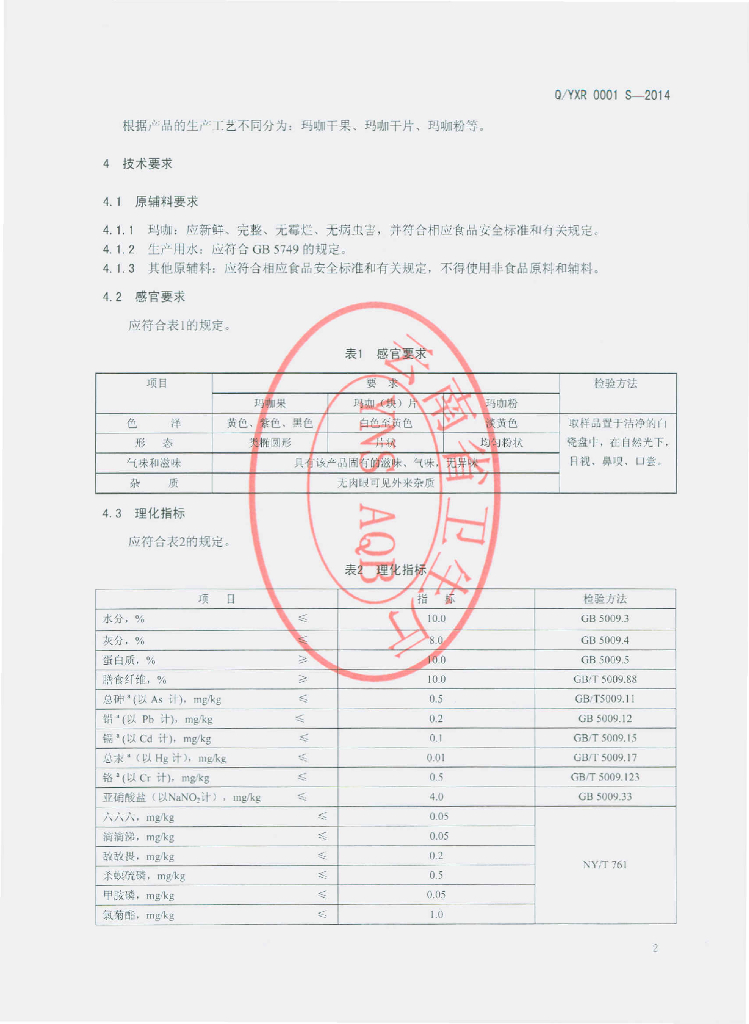 Q/YXR 0001S-2014 标准预览