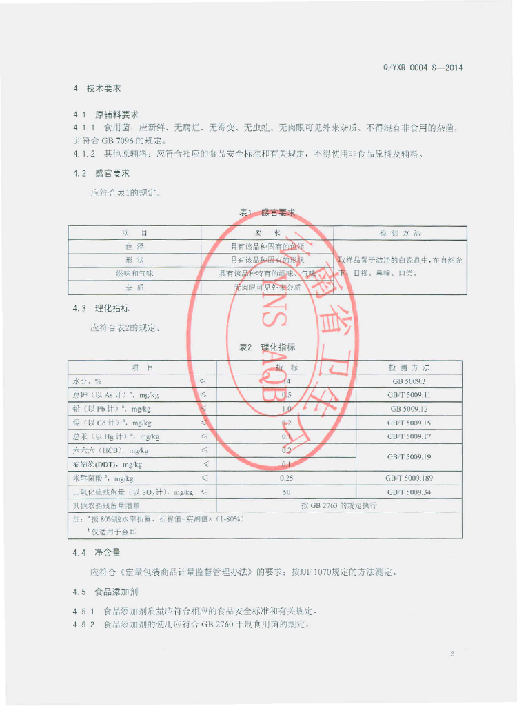 Q/YXR 0004S-2014 标准预览