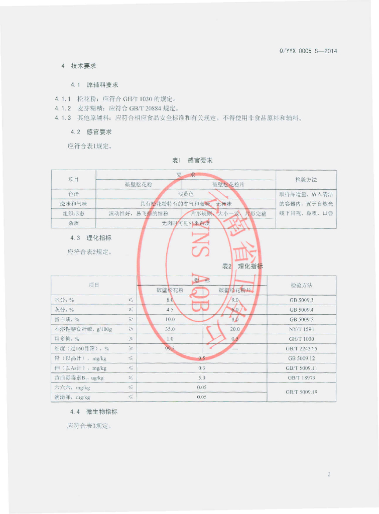 Q/YYX 0005S-2014 标准预览