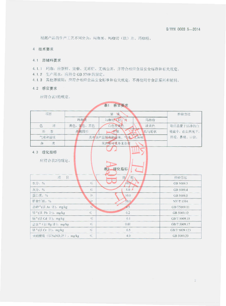 Q/YYX 0003S-2014 标准预览