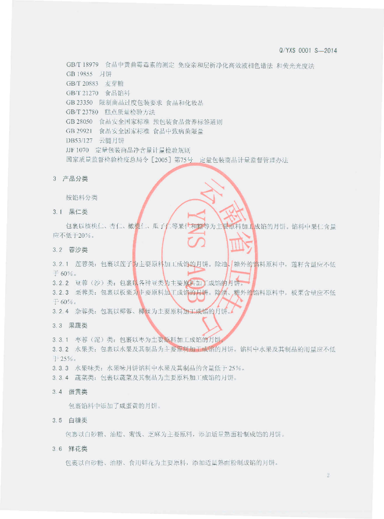 Q/YXS 0001S-2014 标准预览