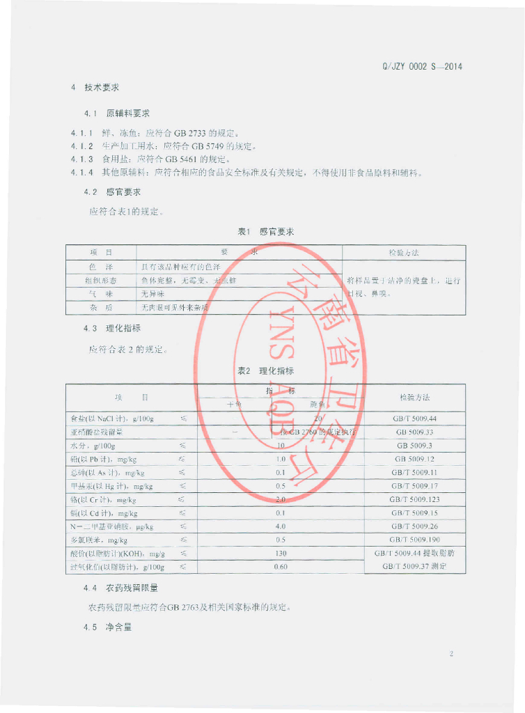 Q/JZY 0002S-2014 标准预览