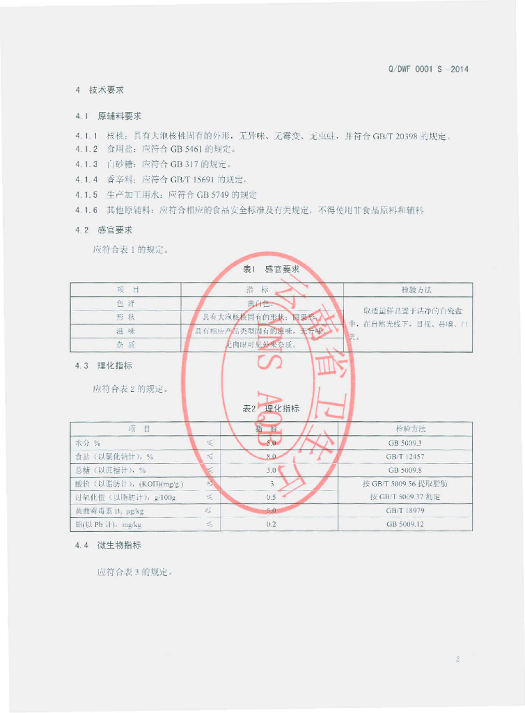 Q/DWF 0001S-2014 标准预览