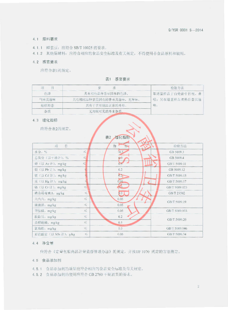Q/YSR 0001S-2014 标准预览