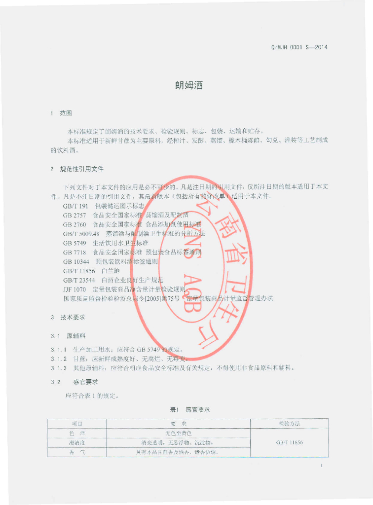 Q/MJH 0001S-2014 标准预览