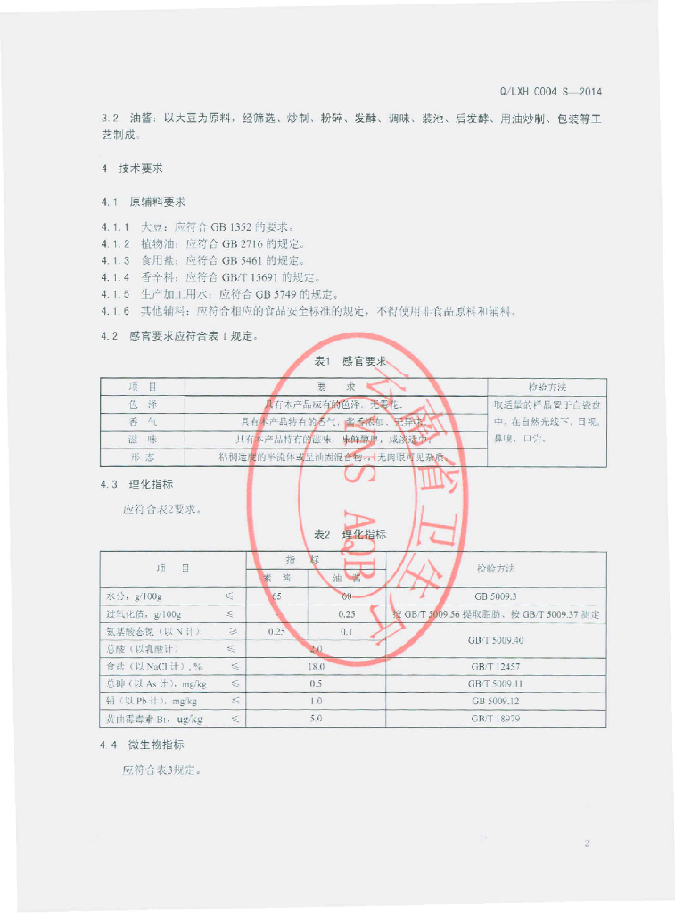 Q/LXH 0004S-2014 标准预览