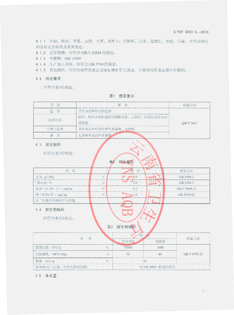 Q/YXP 0003S-2014 标准预览