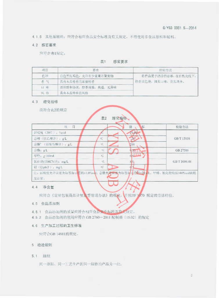 Q/YSG 0001S-2014 标准预览