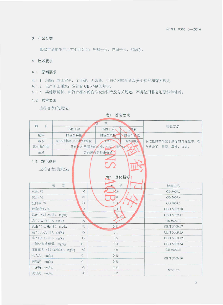 Q/YPL 0008S-2014 标准预览