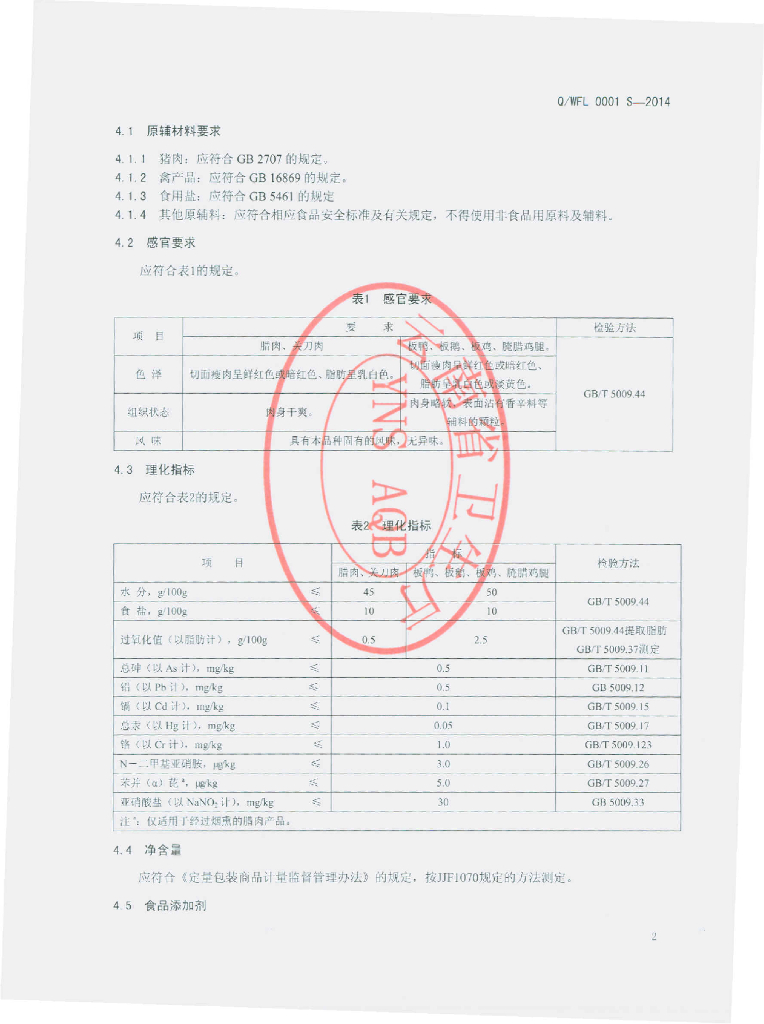 Q/WFL 0001S-2014 标准预览