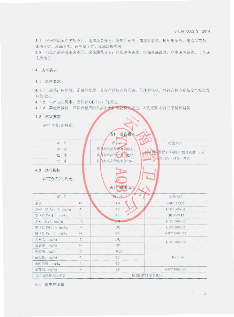 Q/DYM 0002S-2014 标准预览