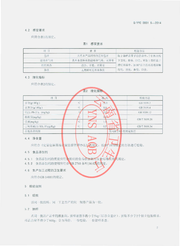 Q/YYC 0001S-2014 标准预览