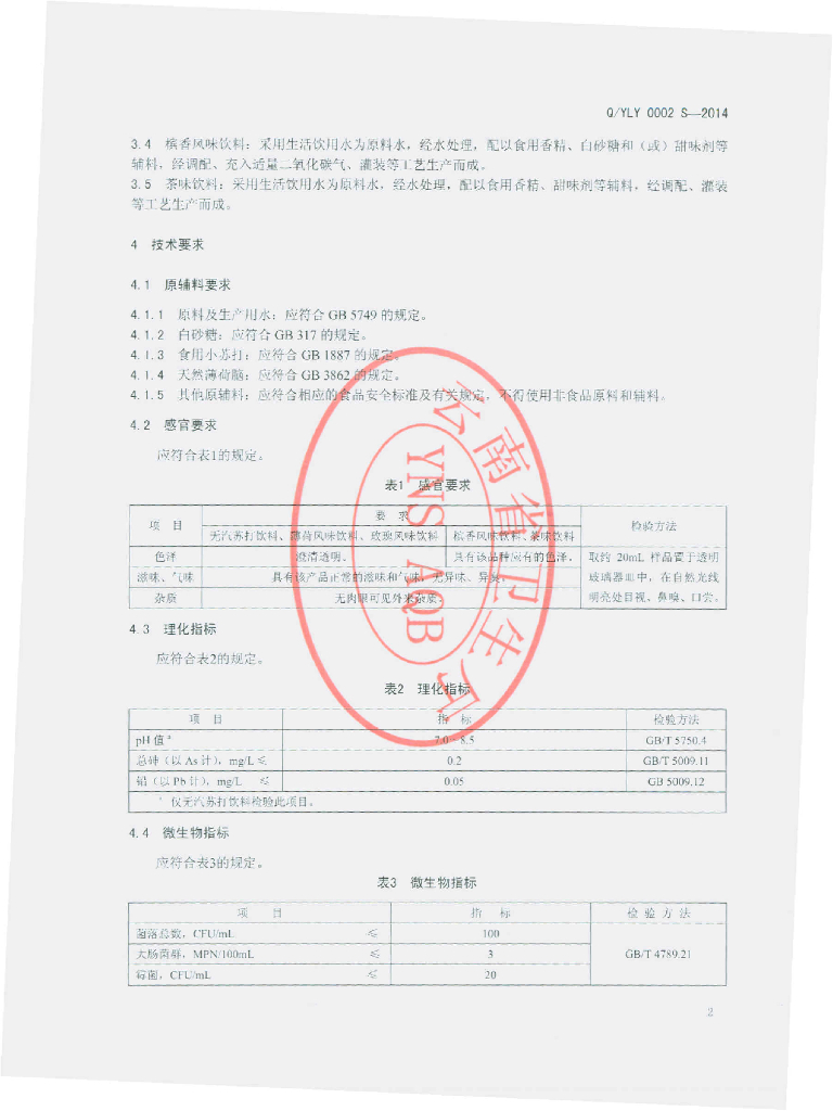 Q/YLY 0002S-2014 标准预览