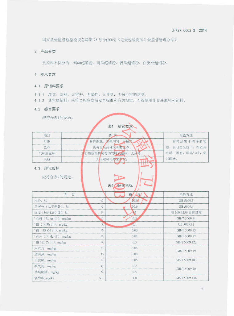 Q/KZX 0002S-2014 标准预览