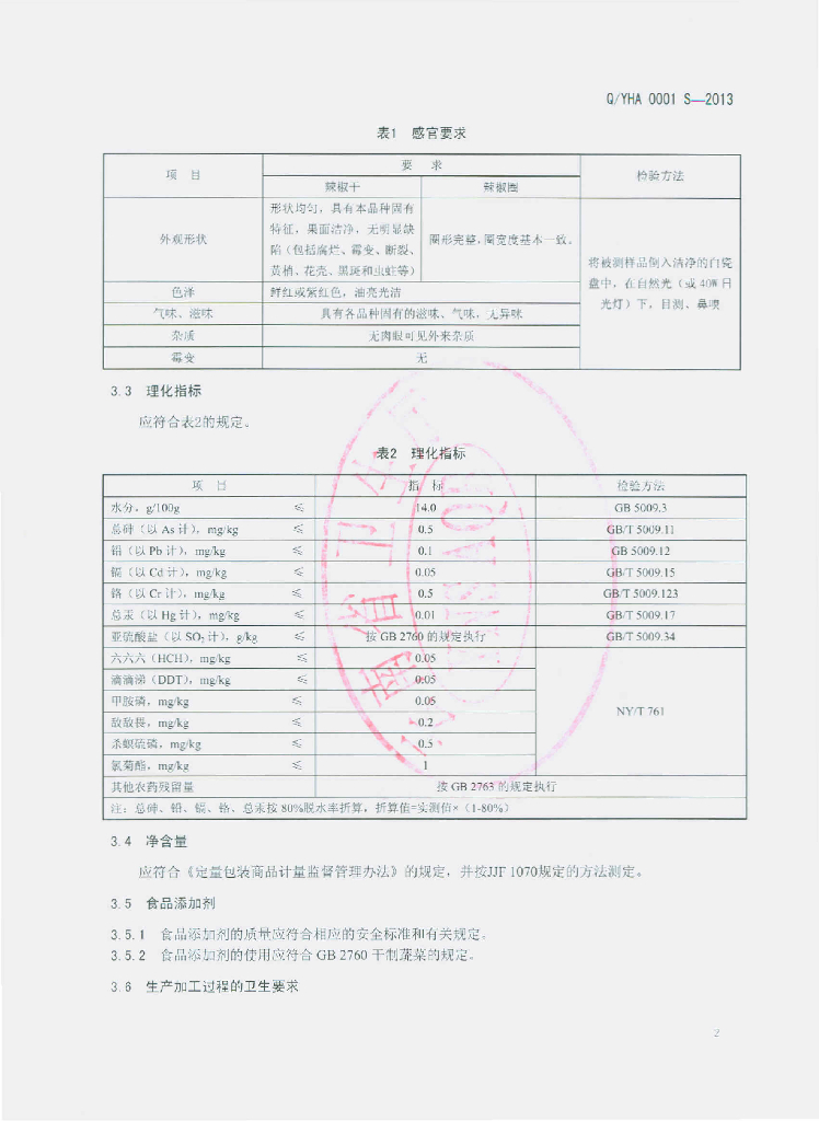 Q/YHA 0001S-2013 标准预览