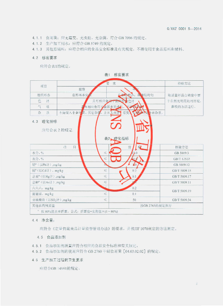 Q/XXZ 0001S-2014 标准预览
