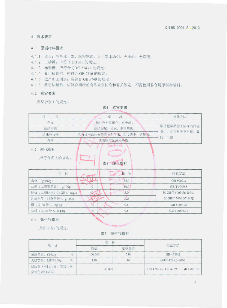 Q/LWS 0001S-2013 标准预览