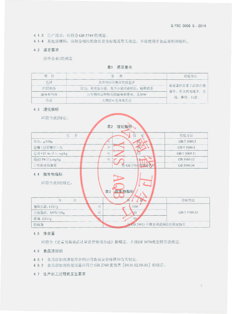 Q/YXC 0008S-2014 标准预览